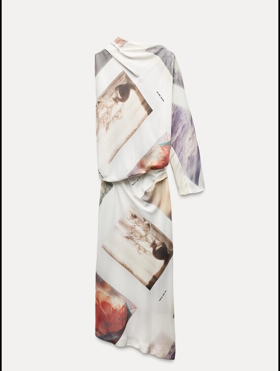 Zara Dresses & Skirts - Zara Dress NWT Size S Cream Printed Asymmetrical Maxi Trendy Unique Lined
